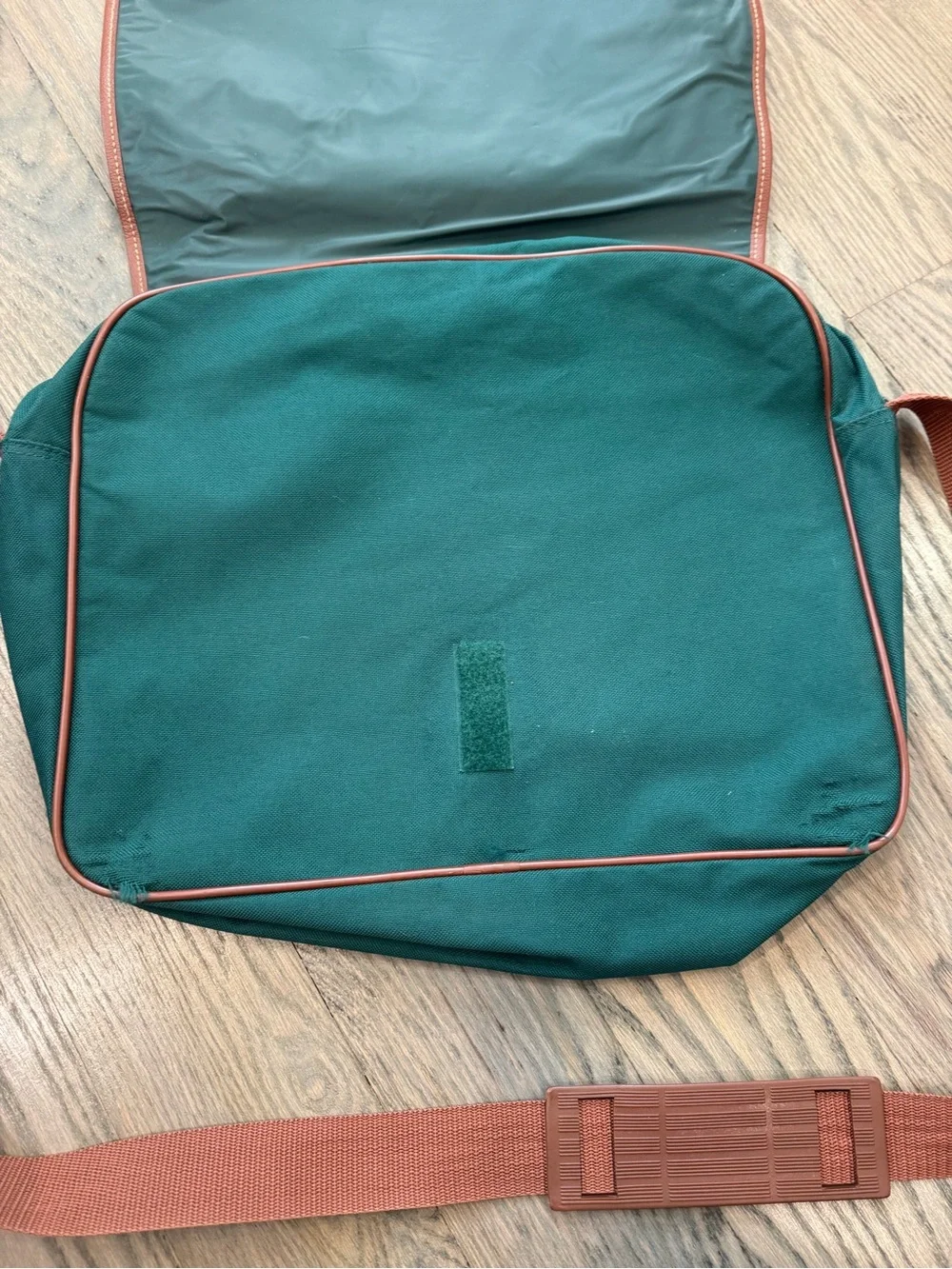 Ralph Lauren Green Canvas Messenger Bag with Brown Trim ~ USED